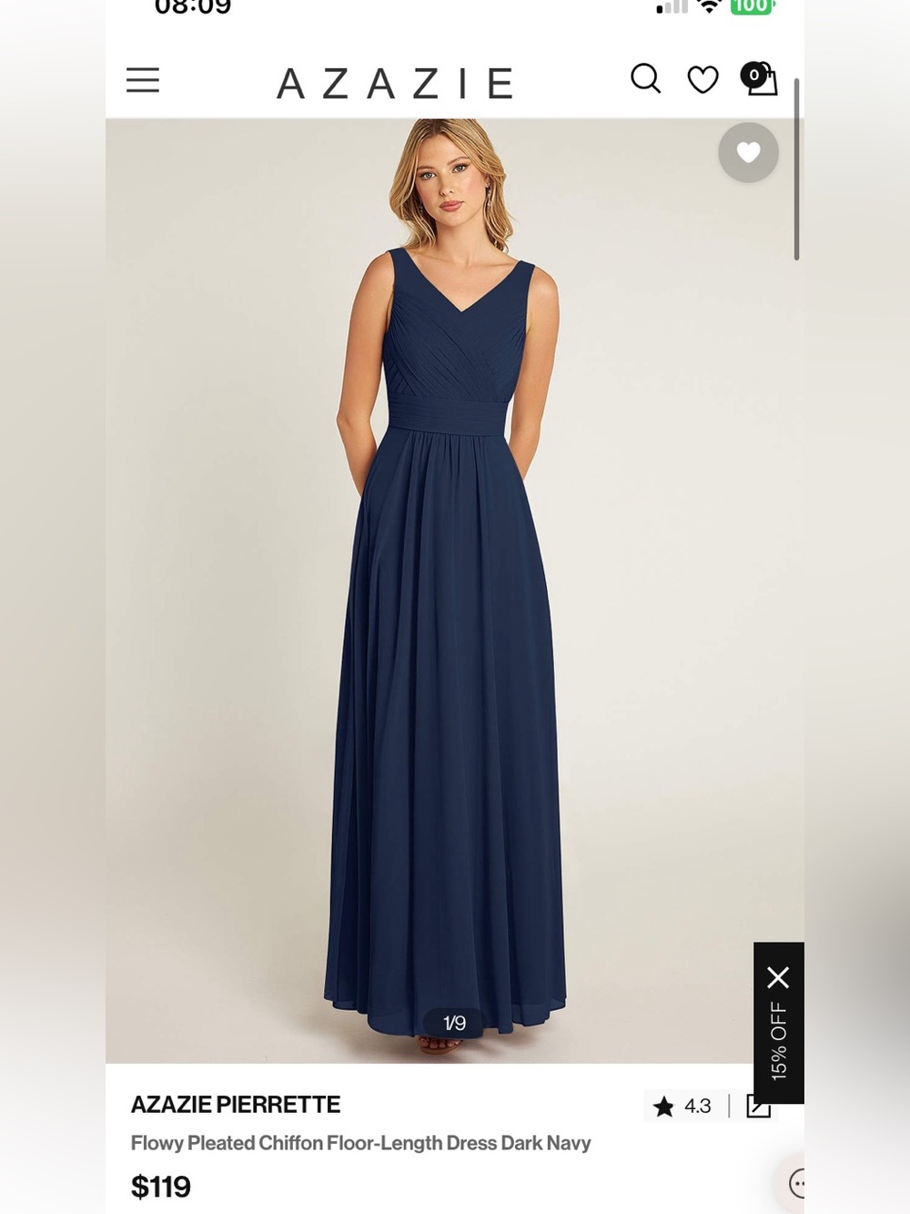 Azazie Navy V-Neck Sleeveless Maxi Dress